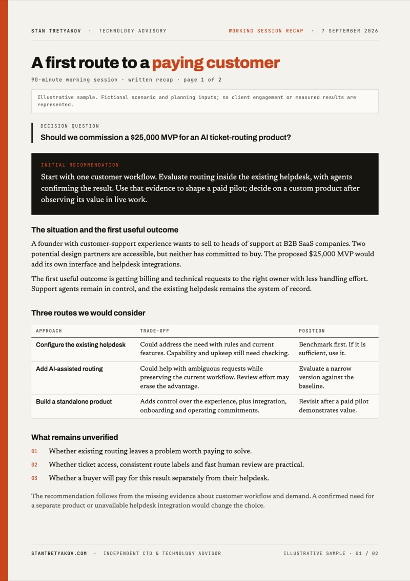 First page of a sample working-session recap